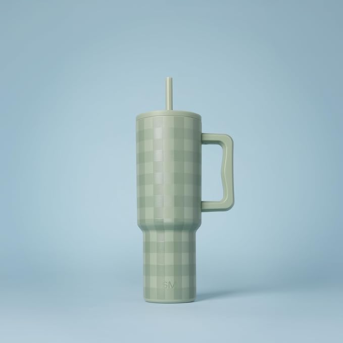 Simple Modern 40 oz Trek Tumbler with Handle and Straw Lid | Cup Holder Friendly Insulated Stainless Steel Travel Mug | Eucalyptus Gingham