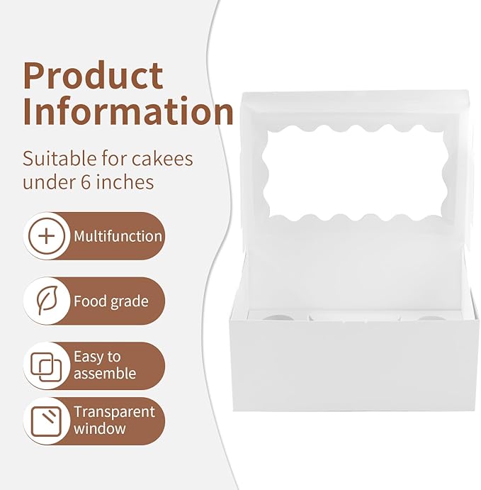 Bento Cake Box With Cupcakes, Clear Window 5 Holes Bento Combination,12 Sets: Cookie Boxes Fit 4 Regular Cupcake and Mini Cakes, Christmas Wedding Birthday Party (White/clear, 1+4/12pcs)