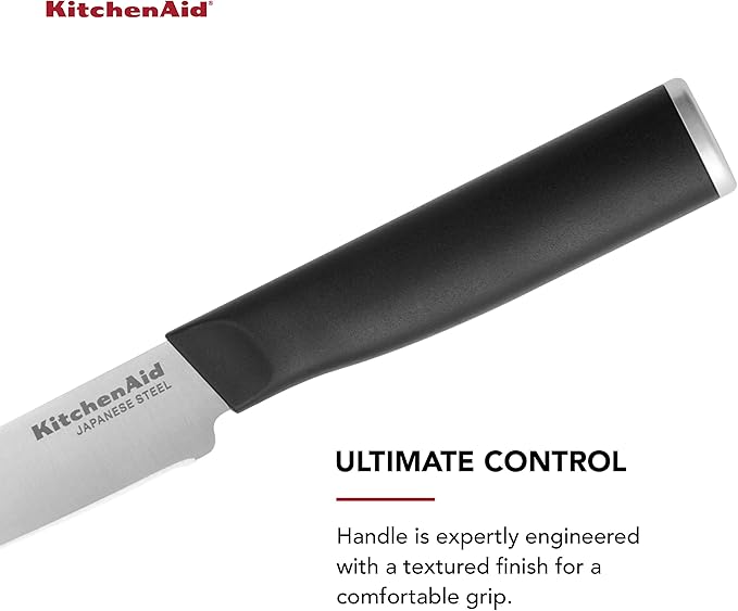 KitchenAid Classic Fine-Edge Utility Knife with Custom-Fit Blade Cover, 4.5-inch, Sharp Kitchen Knife, High-Carbon Japanese Stainless Steel Blade, Black
