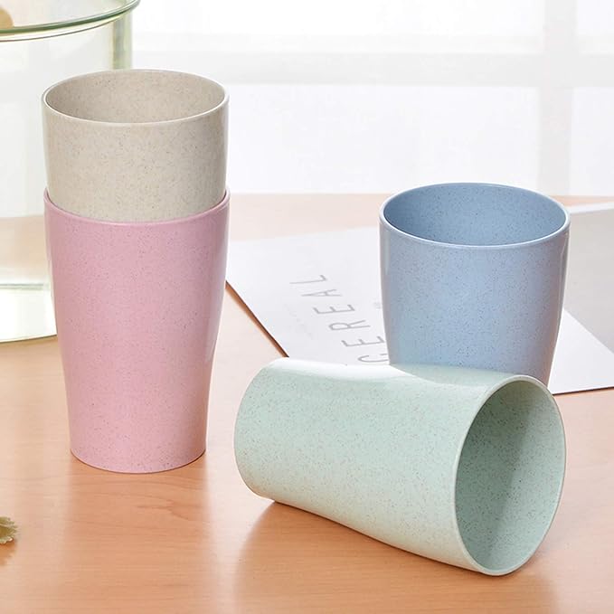 shopwithgreen 14 oz Wheat Straw Cups, Unbreakable Drinking Glasses Stackable | Reusable Water Tumbler, Mug Set for Coffee, Wine, Camping, BPA-Free | Dishwasher & Microwave Safe