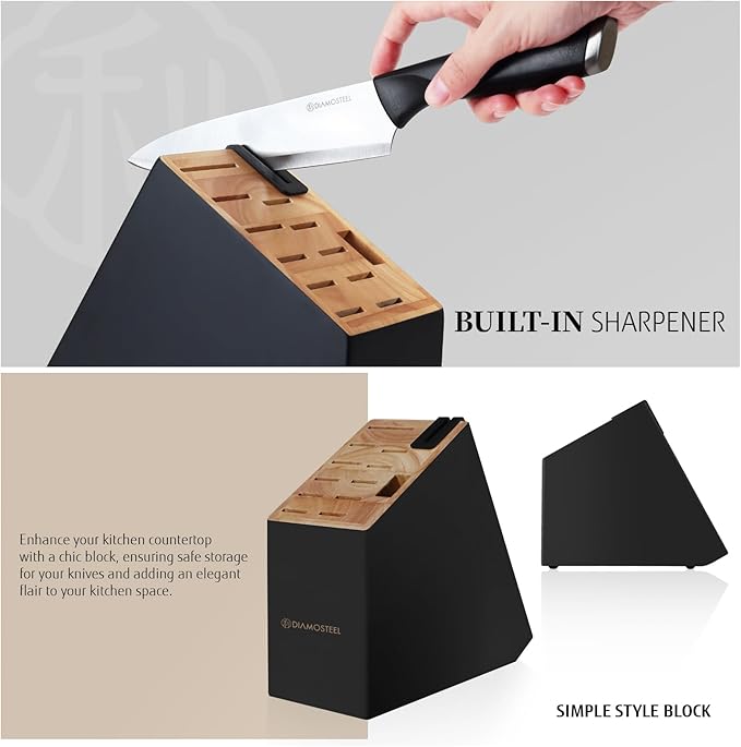 Black Knife Set, 13 Pieces Knife Block Set with Built-in Sharpener Scissors for Kitchen Meat & Vegetable Cutting, Dishwasher Safe Knives Set Present for Family & Restaurant