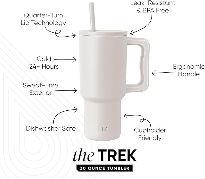 Simple Modern 30 oz Trek Tumbler with Handle and Straw Lid | Cup Holder Friendly Insulated Stainless Steel Travel Mug | Almond Birch (Pack of 12)