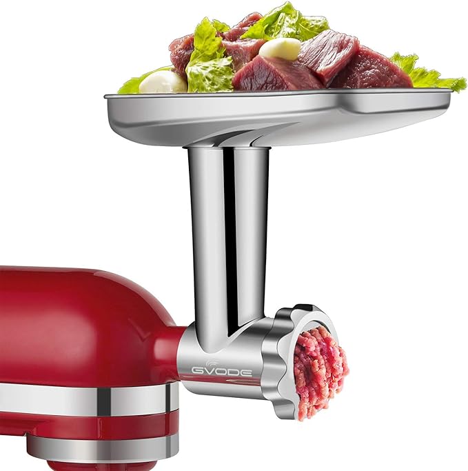 Stainless Steel Meat Grinder Attachment for KitchenAid Stand Mixer, Food Grinder attachment with 4 Grinding Plates, 3 Sausage Stuffer Tubes, 2 Grinding Blades, Mixers Accessories for Kitchen Aid