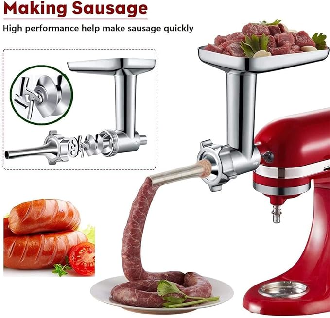 GVODE Meat Grinder Attachment for KitchenAid Stand Mixer, Meat Grinders Includes 4 Grinding Plates, 3 Sausage Stuffer Tubes, 2 Grinding Blades, For KitchenAid Mixer Attachments