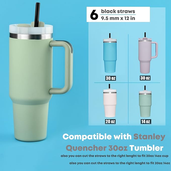 ALINK Black Replacement Straws for Stanley 30 oz Tumbler, DISHWASHER SAFE, 6 Pack Reusable Plastic Straws Compatible with 30oz Stanley Adventure Quencher Cups, Plus Brush