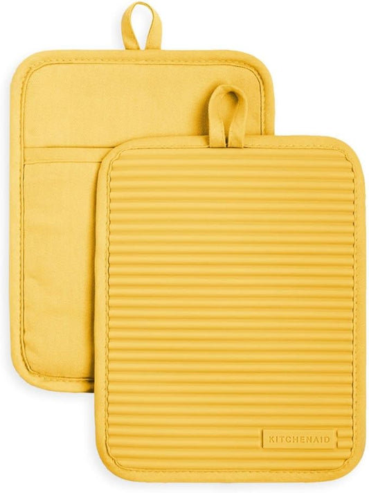 KitchenAid Ribbed Soft Silicone Pot Holder 2-Pack Set, Orange Sorbet, 7"x9"