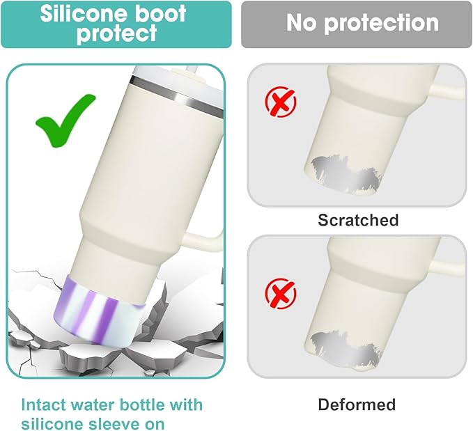 Upgrade 2PCS Protective Silicone Boot Bumper for Stanley Quencher Adventure 40oz 30oz IceFlow 20oz 30oz Tumbler, Water Bottle Bottom Sleeve Cover Accessories for Stanley Mug Cup(Purple+White)