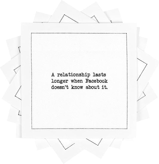 Five Star Funny Realationship Quotes | White Cotton Cocktail Napkins | 50 Luxury Disposable Beverage Napkins with Witty Bar Quotes | Drink Napkins for Parties, Bars, Weddings & Game Nights