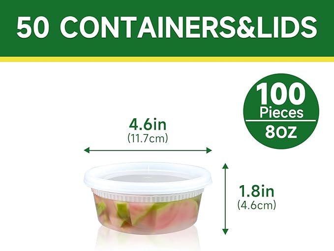 50 Set 8 oz Deli Containers with Lids, Leak-Proof BPA Free Plastic Take Out Bowls, Food Storage Containers for Takeout Meal Prep Storage, Freezer, Microwave & Dishwasher Safe