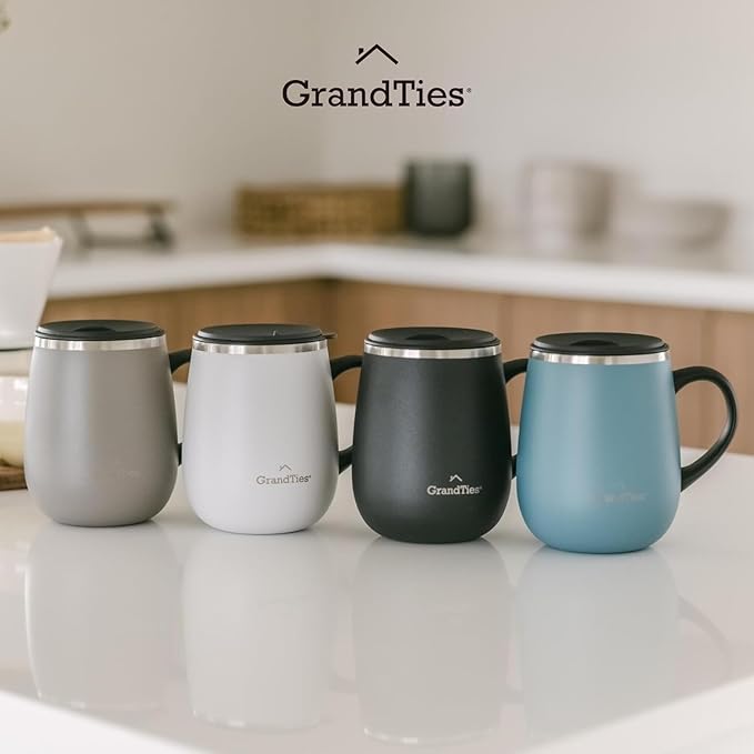 GRANDTIES Insulated Coffee Mug with Handle - Sliding Lid for Splash-Proof 16oz Wine-Glass Shape Thermal Tumbler with Double Walled Vacuum Stainless Steel to Keeps Beverages Hot or Cold-Atlantis Blue