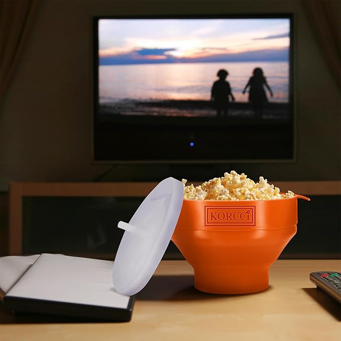 The Original Korcci Microwaveable Silicone Popcorn Popper, Microwave Popcorn Popper, Collapsible Microwave Popcorn Maker Bowl, No Oil Required, Use In Microwave, Dishwasher Safe (Orange)