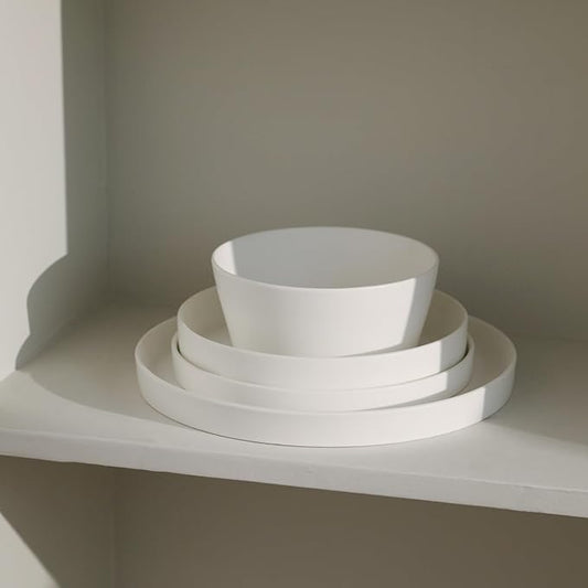 Stone Lain Fosca 32-Piece Dinnerware Set Bone China, Plates and Bowls Sets, Pasta Bowls, Dish Set for 8, Matte White