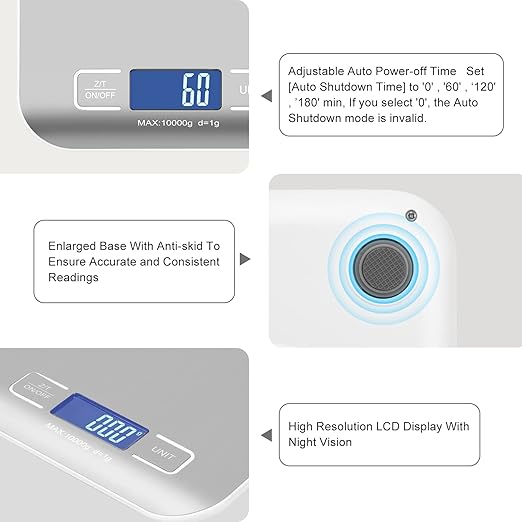 Digital Shipping Scale,Stainless Steel Panel, Accurate 10kg/1g Portable Postal Scale for Packages, Small Business,Kitchen, Food, Handmade, Liquids, and Boutique (Silver)