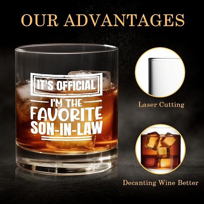 It's Official I'm The Favorite Son-In-Law Whiskey Glass, Gifts from In Law - Image 3
