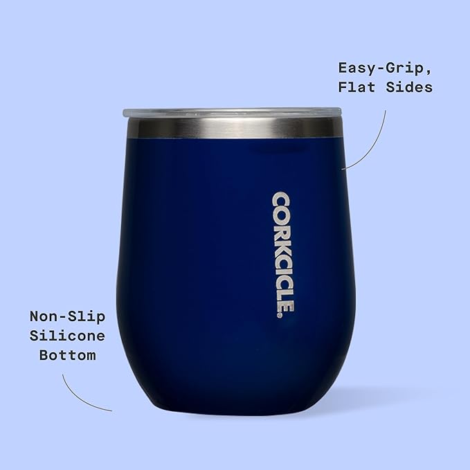 Corkcicle Stemless Wine Tumbler - Keeps Drinks Cold for 6 Hours - Triple-Insulated Stainless Steel - Non-Slip Base - Summer Drinkware Gift - Keeps Drinks Ice Cold - 12 oz - Gloss Midnight Navy