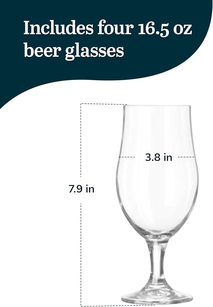Libbey Craft Brews Nucleated Belgian Beer Glasses, 16.5-ounce, Set of 4