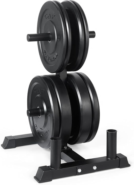 CAP Barbell 2-Inch Olympic Bumper Plate Weight Set with 6 Post Rack | 100-370 lbs | Multiple Options