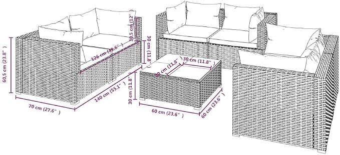 7-Piece Garden Lounge Set Brown PE Rattan Outdoor Furniture - Image 7