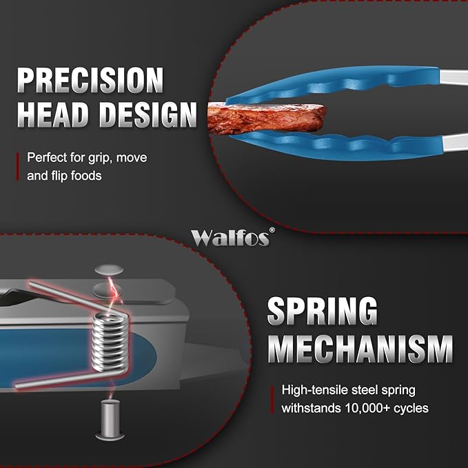 Walfos Silicone Tongs for Cooking - Heat Resistant kitchen tongs for Salad,Cooking, Grilling,Stainless Steel and BPA Free Silicone Tips set of 3 (7" 9" and 12 inch)