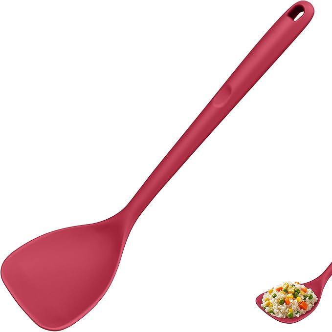 U-Taste 600ºF Heat Resistant Wok Spatula: 13.76" Long, 3.63" Wide Silicone Cooking Utensils with Flexible Edge & Sturdy Core, for Kitchen Stir Fry, Serving, Scoop, in Non-Stick Pan, Carbon Steel (Red)