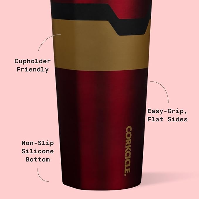 Corkcicle Disney Tumbler - Triple-Insulated Stainless Steel - Keeps Drinks Cold 9 Hours - Spill-Proof Lid - Reusable - Summer Drinkware Gift - Keeps Drinks Ice Cold - 24 oz - Iron Man