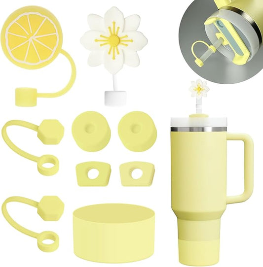 Stanley Cup Accessories Set Including 6 Pcs Silicone Spill Proof Stopper, 2 Pcs Straw Cover Cap for 9-10 mm Straws, 1 Pcs Silicone Boot for Stanley Cup Stanley 40oz & 30oz Tumbler (Pomelo)