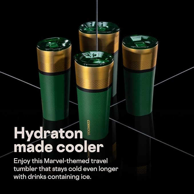 Corkcicle Disney Tumbler - Triple-Insulated Stainless Steel - Keeps Drinks Cold 9 Hours - Spill-Proof Lid - Reusable - Summer Drinkware Gift - Keeps Drinks Ice Cold - 24 oz - Loki