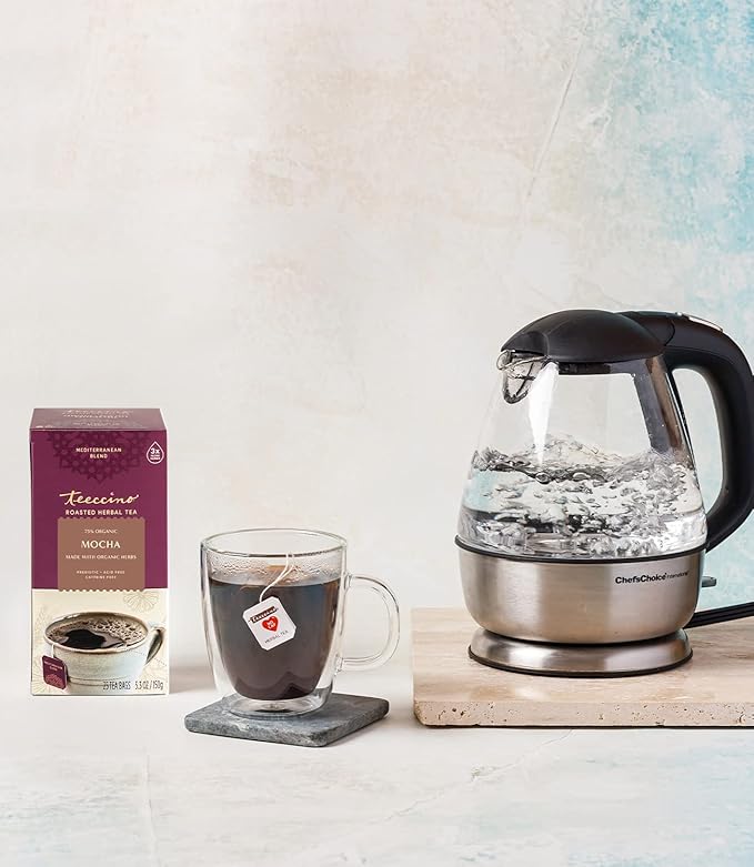 Teeccino Mocha Herbal Tea - Rich & Roasted Herbal Tea That’s Caffeine Free & Prebiotic for Natural Energy, 25 Tea Bags
