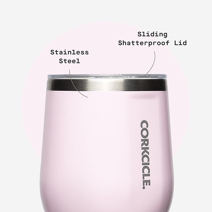 Corkcicle Stemless Wine Tumbler - Keeps Drinks Cold for 6 Hours - Triple-Insulated Stainless Steel - Non-Slip Base - Summer Drinkware Gift - Keeps Drinks Ice Cold - 12 oz - Powder Puff