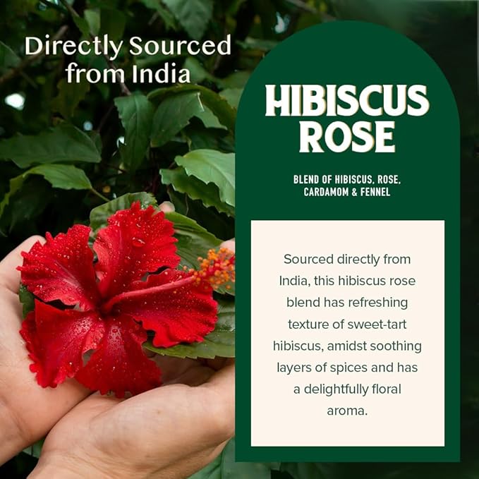 VAHDAM, Hibiscus Flowers Herbal Tea Bags (15 Count) Caffeine Free, Non GMO, Gluten Free Hibiscus Tea | Floral Flavor Tisane - Hibiscus Rose Petals & Exotic Spices | Resealable Ziplock Pouch