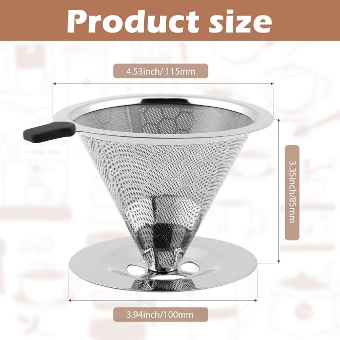 Pour Over Coffee Dripper, Double Mesh Coffee Filte-r Paperless Coffe-e Strainer - Image 2