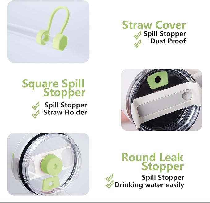 Silicone Spill Stopper Set Compatible with Stanley Cup 2.0 30oz & 40oz with Straw Cover, Set of 4