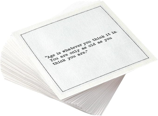 Five Star Funny Birthday Quotes | White Cotton Cocktail Napkins | 50 Luxury Disposable Beverage Napkins with Witty Bar Quotes | Drink Napkins for Parties, Bars, Weddings & Game Nights