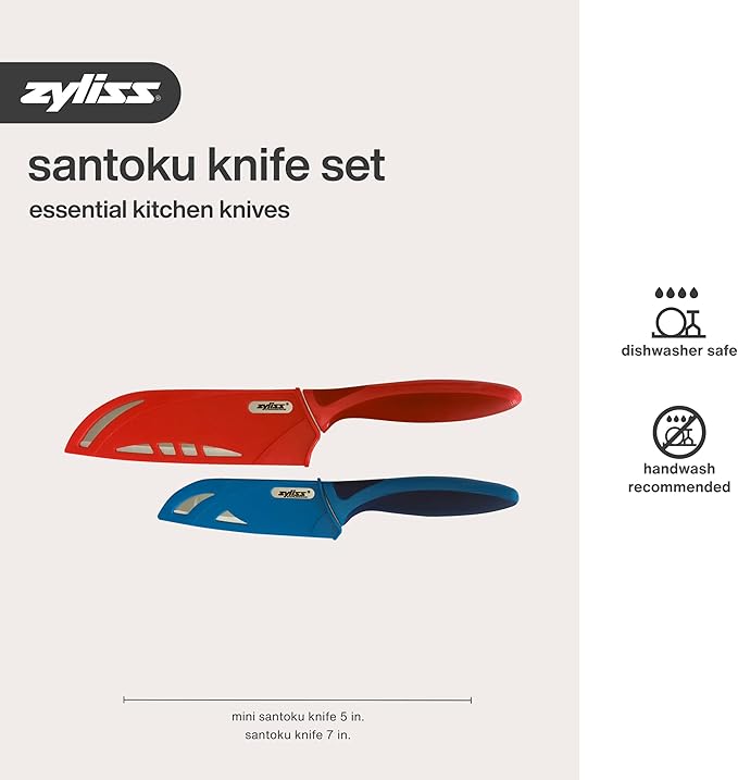 ZYLISS 2 Piece Santoku Knife Set with Sheath Covers, Stainless Steel
