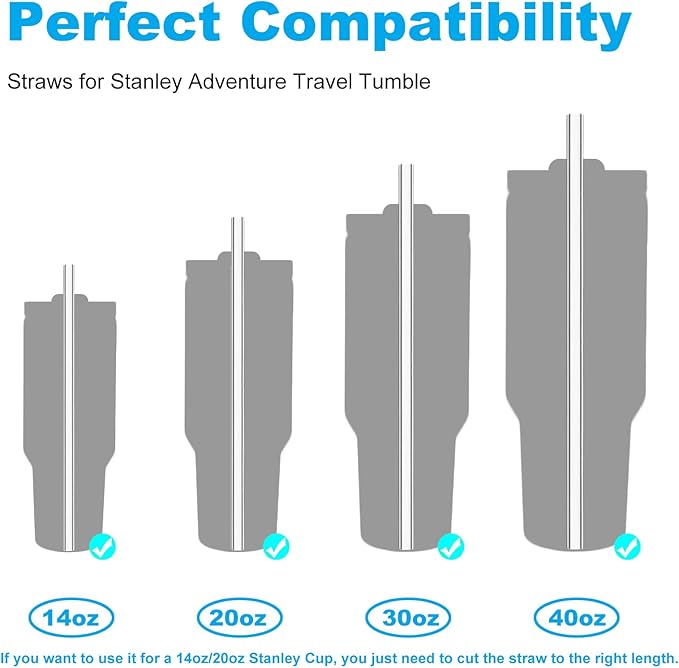6 Pack Replacement Straw for Stanley Adventure Quencher 40 oz 30 oz Cup Tumbler, Reusable Straws for Stanley 40 oz & Simple Modern Tumbler with Handle, with Cleaning Brush for Stanley Cup Accessories