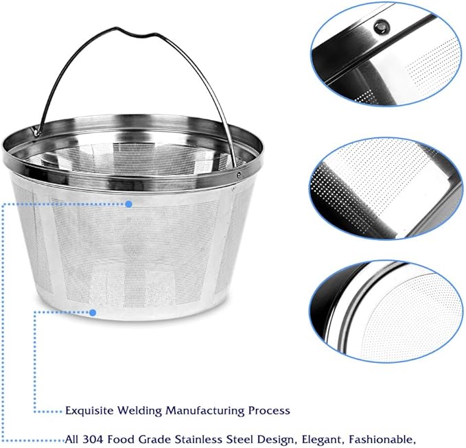 8-12 Cup Reusable Basket Permanent Coffee Filter, Perfect Fit 8-12 Cup Mr Coffee, Black & Decker, BUNN, Cuisinart and Hamilton Beach Basket-Style Coffee Maker Filters (Mr Coffee Filter 8~12 cup)