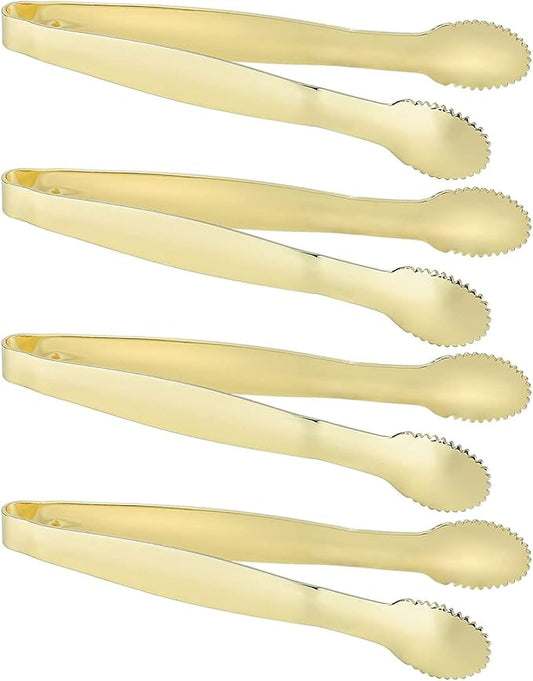 MSY BIGSUNNY 4 Inch Sugar Cube Tongs, Stainless Steel Mini Appetizer Tongs, Small Serving Tongs Tiny Food Clips for Tea Party, Coffee, Bar, Desserts - Set of 4 (Gold)