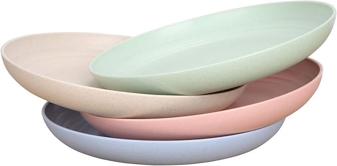 LuckyZone 7.8 Inches Unbreakable Wheat Straw Plates - Reusable Plate Set - Dishwasher & Microwave Safe - Perfect for Dinner Dishes - Healthy, BPA Free & Eco-Friendly (7.8 Inches)