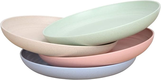 LuckyZone 7.8 Inches Unbreakable Wheat Straw Plates - Reusable Plate Set - Dishwasher & Microwave Safe - Perfect for Dinner Dishes - Healthy, BPA Free & Eco-Friendly (7.8 Inches)