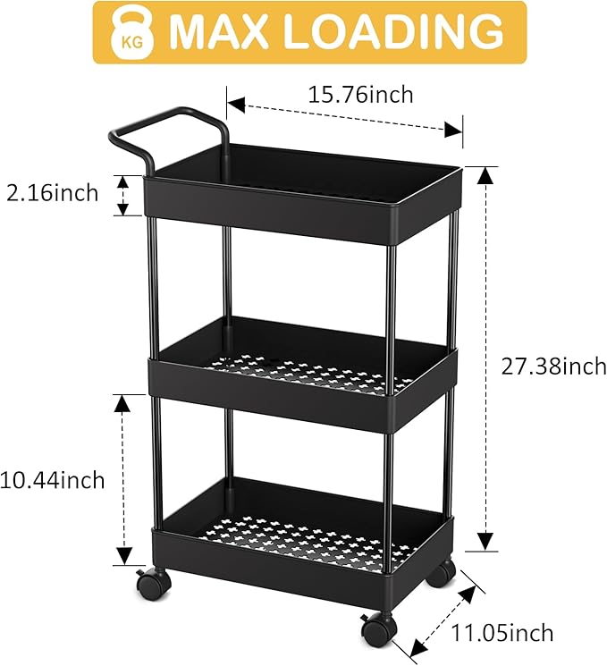 Baby Diaper Caddy – Plastic Diaper Organizer for Nursery Essentials, Movable Cart for Changing Table & Crib, Easy to Assemble, Black