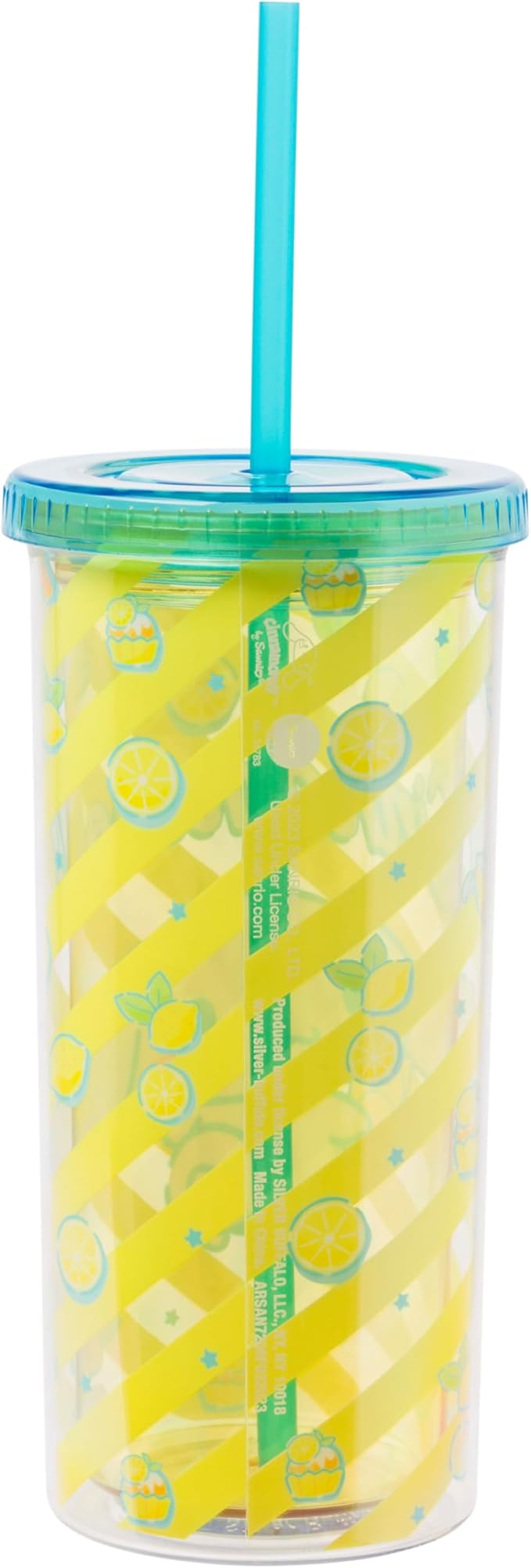 Silver Buffalo Sanrio Hello Kitty and Friends Cinnamoroll Lemons and Lemonade Plastic Cold Cup with Lid and Straw, 20 Ounces