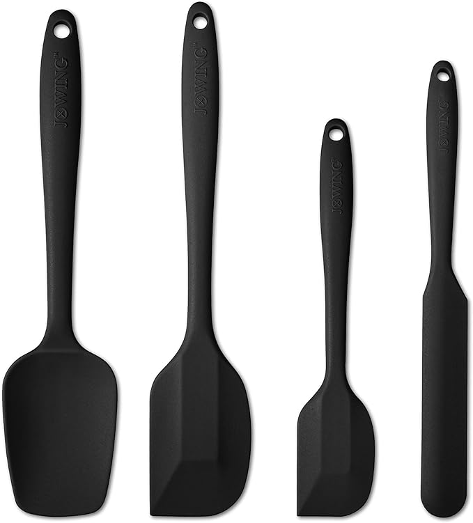 4 Piece Silicone Spatula Set, Flexible Heat Resistant Non-scratch Baking Cooking Rubber Spatulas with Stainless Steel Core, Black