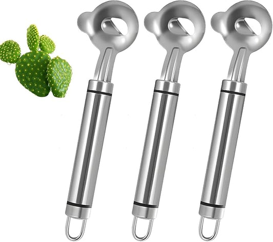 3 PCS Cactus Peeler Tool – Cactus Peeling Spoon, Pelador de Nopales, Multi-Function Nopal Cactus Cutter, Stainless Steel Nopales Peeler with Groove Edge for Peeling Nopales and Noodle