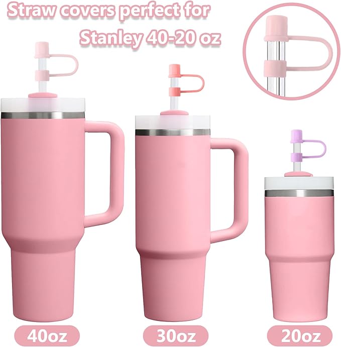 11PCS Silicone Straw Covers Cap Compatible with Stanley Cup 30-40 oz Tumbler with Handle 10mm Straw Toppers Reusable Straw Cover for Stanley Cup Accessories