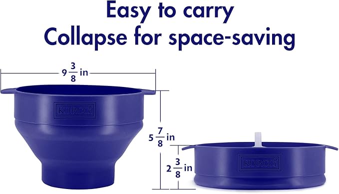 The Original Korcci Microwaveable Silicone Popcorn Popper, Microwave Popcorn Popper, Collapsible Microwave Popcorn Maker Bowl, No Oil Required, Use In Microwave, Dishwasher Safe (Blue)