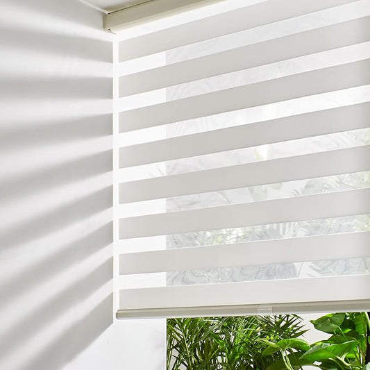 Persilux Cordless Zebra Blinds for Windows Free-Stop Roller Shades (71" W X 72" H, Cream) Dual Layer Light Cintrol for Day and Night, Light Filtering Sheer Shades for Home, Easy to Install