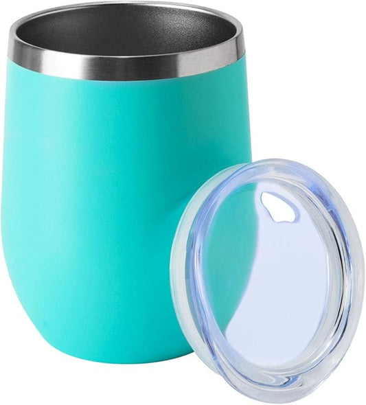 HASLE OUTFITTERS 12oz Wine Tumbler with Lid Stemless Wine Glasses Double Wall Vacuum Travel Mugs stainless steel Coffee Cup for Cold & Hot Drinks Wine Coffee Cocktails Beer (12oz-Light Blue, 1 Pack)