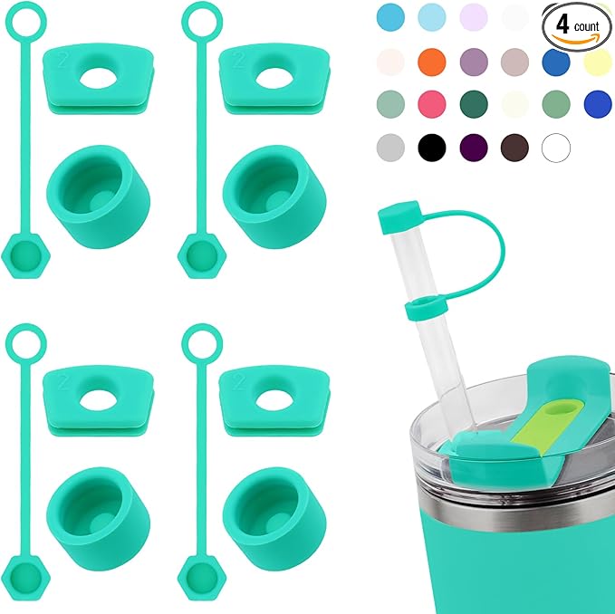 Silicone Spill Stopper Set Compatible with Stanley Cup 2.0 30oz & 40oz with Straw Cover, Set of 4