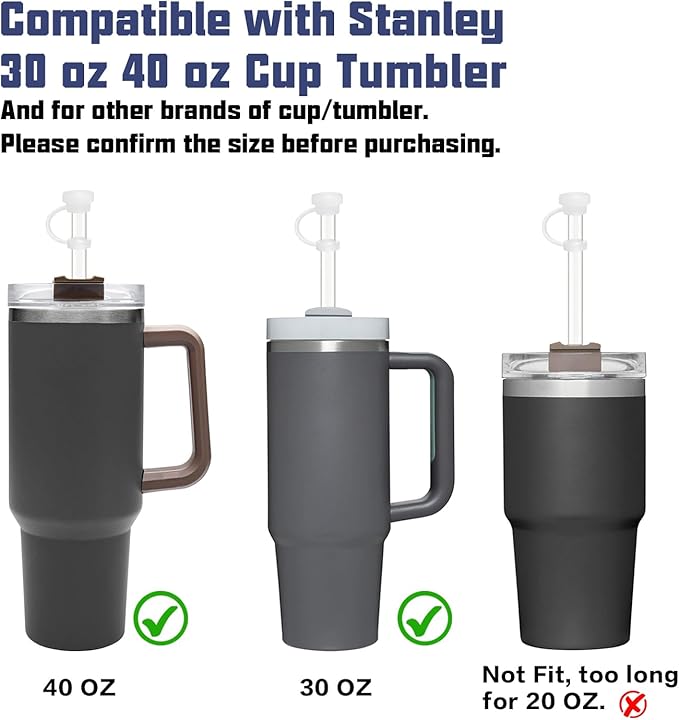 Straw Spill Stopper Cover Accessories for Stanley Cup 40 oz 30 oz Quencher, Tumbler Accessories of 6 Straw Replacement with Cleaning Brush, 4 Leak Sproof Plug, 2 Silicone Cover Cap for Stanley