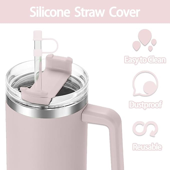 6PCS Silicone Straw Covers Cap Compatible with Stanley Cup 30-40 oz Tumbler with Handle 10mm Straw Toppers Reusable Cover for Stanley Cup Accessories（Pink-White）